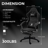 Dowinx Gaming Chair Breathable Fabric Computer Chair with Pocket Spring Cushion, Comfortable Office Chair with Gel Pad and Storage Bag,Massage Game Chair with Footrest,Black Dowinx