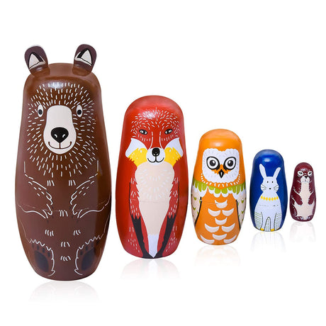 Maxshop Nesting Dolls for Kids - Russian Wooden Stacking Nested Set 5 Pieces Handmade Toys for Children Christmas Birthday Rome Decoration Halloween Wishing Gift (Captain Bear) Maxshop
