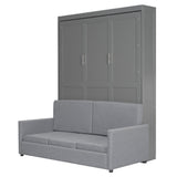 P PURLOVE Queen Wood Murphy Bed with Sofa, Wall Bed Without Slats, No Box Spring Needed (Gray) P PURLOVE