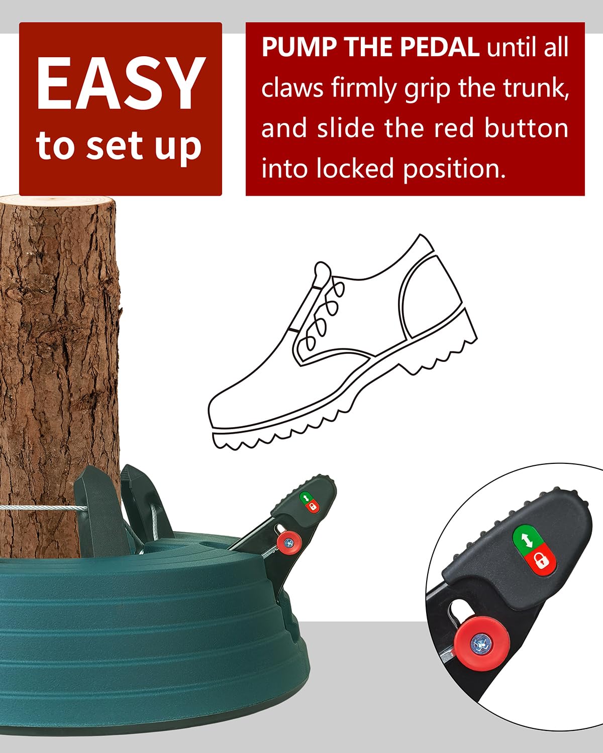 Leejec Christmas Tree Stand with Water Reservoir, Fast Clamped 6 Ft Real Tree with 5.1" Diameter, Water Level Indicator Equipped, No Assembly Required Leejec