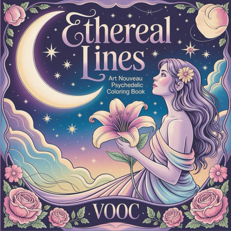 Ethereal Lines: Art Nouveau Psychedelic Coloring Book, Intricate Portraits of Mystical Women with Flowing Organic Designs for Sophisticated Adults (Zodiac Coloring Books) WoodArtSupply