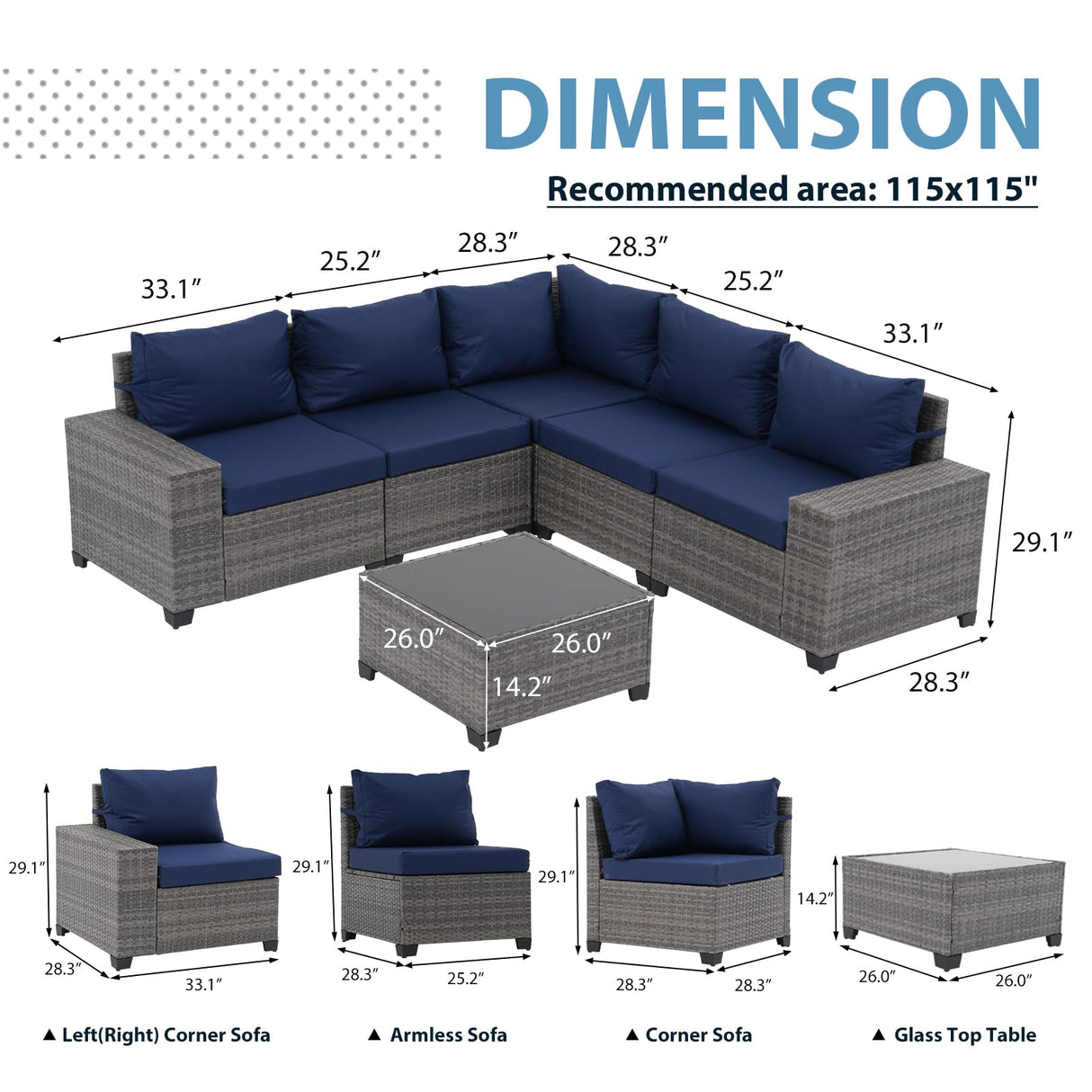 JOIVI Patio Furniture Set with Coffee Table - Flexible 6 Piece PE Wicker Rattan Outdoor Sofa Configuration, Enhanced Comfort with Additional Cushion Covers, Ideal for Family Game Nights, Blue JOIVI