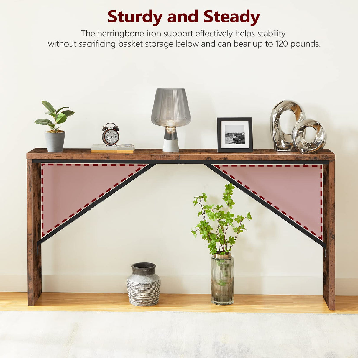 MAHANCRIS Console Table, 62.2" Long Sofa Table Behind Couch, Narrow Entryway Table, Farmhouse Dining Table with Angled Metal Frame, Industrial Console Table for Entryway, Rustic Brown CTHR15801Z MAHANCRIS