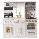 ROBUD Play Kitchen for Kids, Wooden Play Kitchen Set with Plenty of Realistic Play Features, Toy Kitchen with Ice Maker, Coffee Machine, Oven, Cabinet, Microwave, Utensils, Gift for Ages 3+, White ROBUD