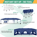 COBIZI 10x30 Canopy Party Tent with 8 Walls 10x30 Pop Up Tent for Parties Waterproof UPF 50+ Outdoor Commercial Event Tent for Party Backyard Gazebo Canopy with Sidewalls & Sandbags(navy blue,10x30ft COBIZI