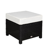 Outsunny 20" Patio Wicker Ottoman, Multipurpose Outdoor PE Rattan Footrest, Additional Seating, Side Table with Soft Cushion, Black, Cream White Outsunny