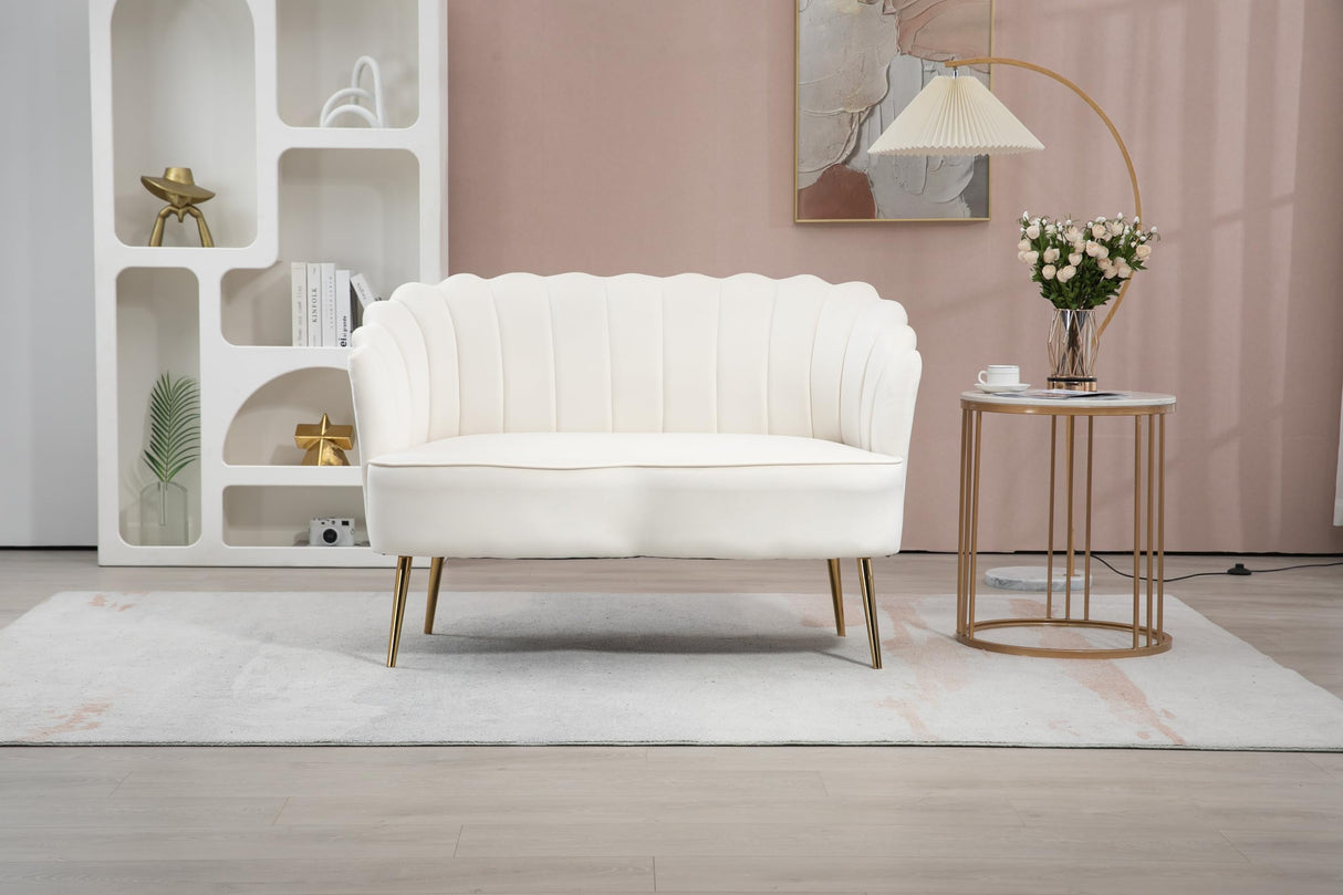 hegmentine Contemporary Velvet Loveseat Sofa,Modern Sofa Couch,Velvet 2-Seater Sofa with Durable Metal Legs and Comfort Back Cushion for Compact Living Room or Apartment,Living Room(White) hegmentine