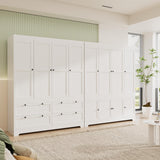 PLANNTONNEO Large White Wardrobe Closet with Drawers, Modular Closet System with Doors and Hanging Rods, Tall Large Armoire Ample Storage, Big Bedroom Armoires (8 Doors/White) PLANNTONNEO
