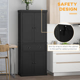 HOMCOM 72" Kitchen Pantry Cabinet, Traditional Freestanding Storage Cabinet with 4 Doors, Drawer and 3 Adjustable Shelves for Dining Room, Black HOMCOM