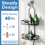 Joqixon Shower Caddy, Upgraded Extended Length Shower Caddy Over Showerhead No Blocking to Shower Head, Rustproof Shower Organizer with Hooks Shampoo Soap Holder, Bathroom Large Hanging Shower Caddy Joqixon