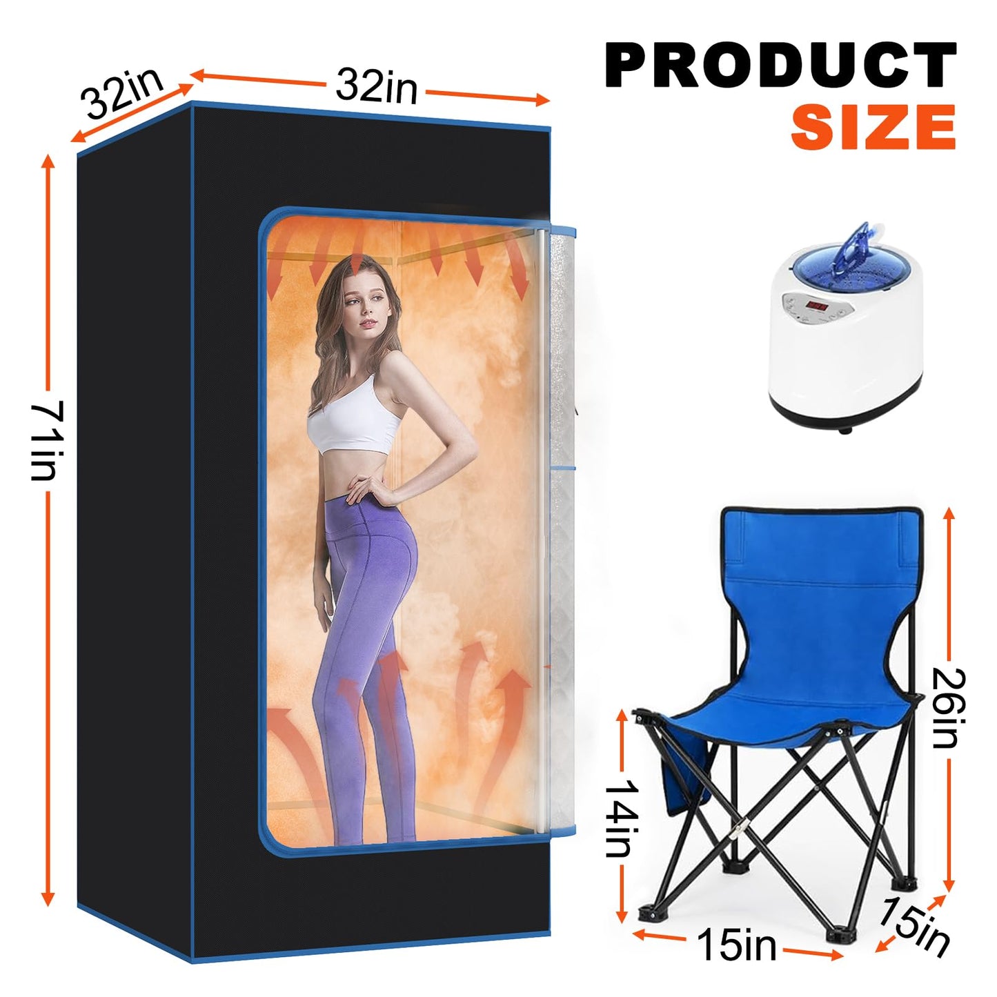 Semoprus Portable Steam Sauna, Full Body Portable Sauna for Home Spa, Sauna Box Sauna Tent with 3L 1500W Steamer, Remote Control, Folding Chair, Upgraded Indoor Steam Sauna for Gym, Pilates, Yoga