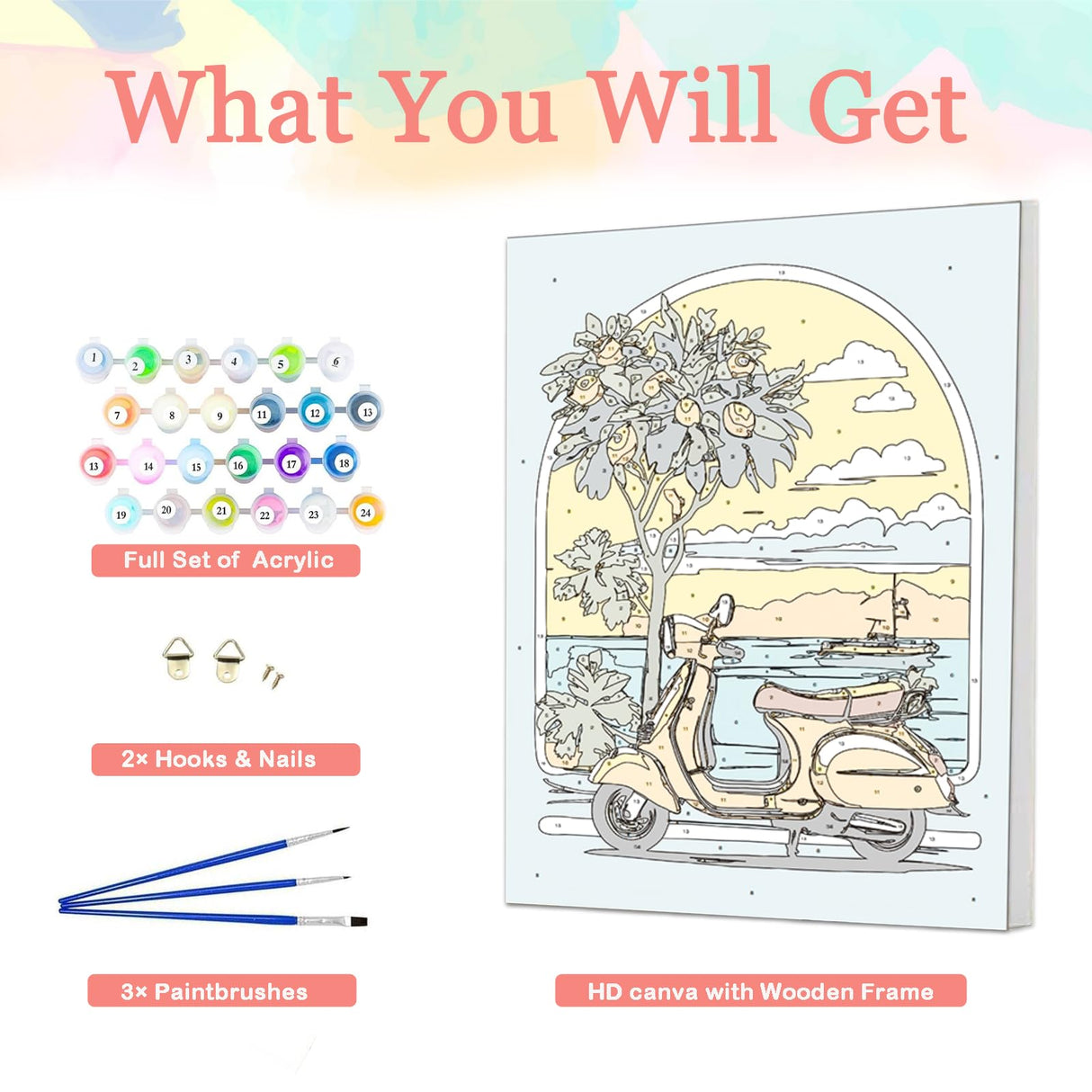 Auremi Landscape Paint by Number Kits with Framed, DIY Car Paint by Number Canvas for Adults, Easy Acrylic in Canvas with Brushes for Decor 20x30cm Auremi