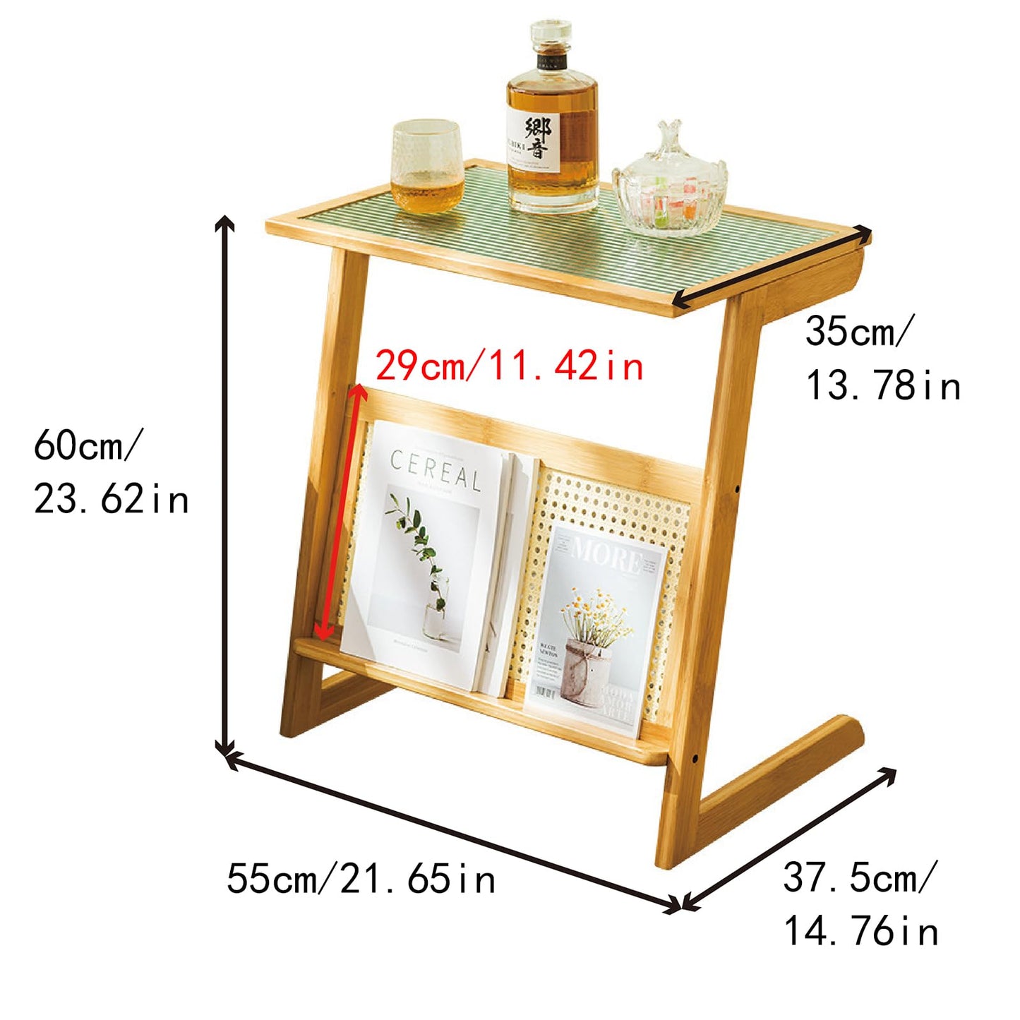 Rattan Side Table, Baho Nightstand, Modern End Table, Glass Bedside Table, Bamboo Coffee Table with Storage Shelf for Living Room Bedroom, Natural - WoodArtSupply