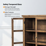 VINGLI Storage Cabinet,Display Cabinet with Glass Doors, Glass Door Cabinet, Rustic Storage Cabinet with Doors and Shelves, Showcase Display Cabinet with Cedar Wood Finish, Walnut VINGLI