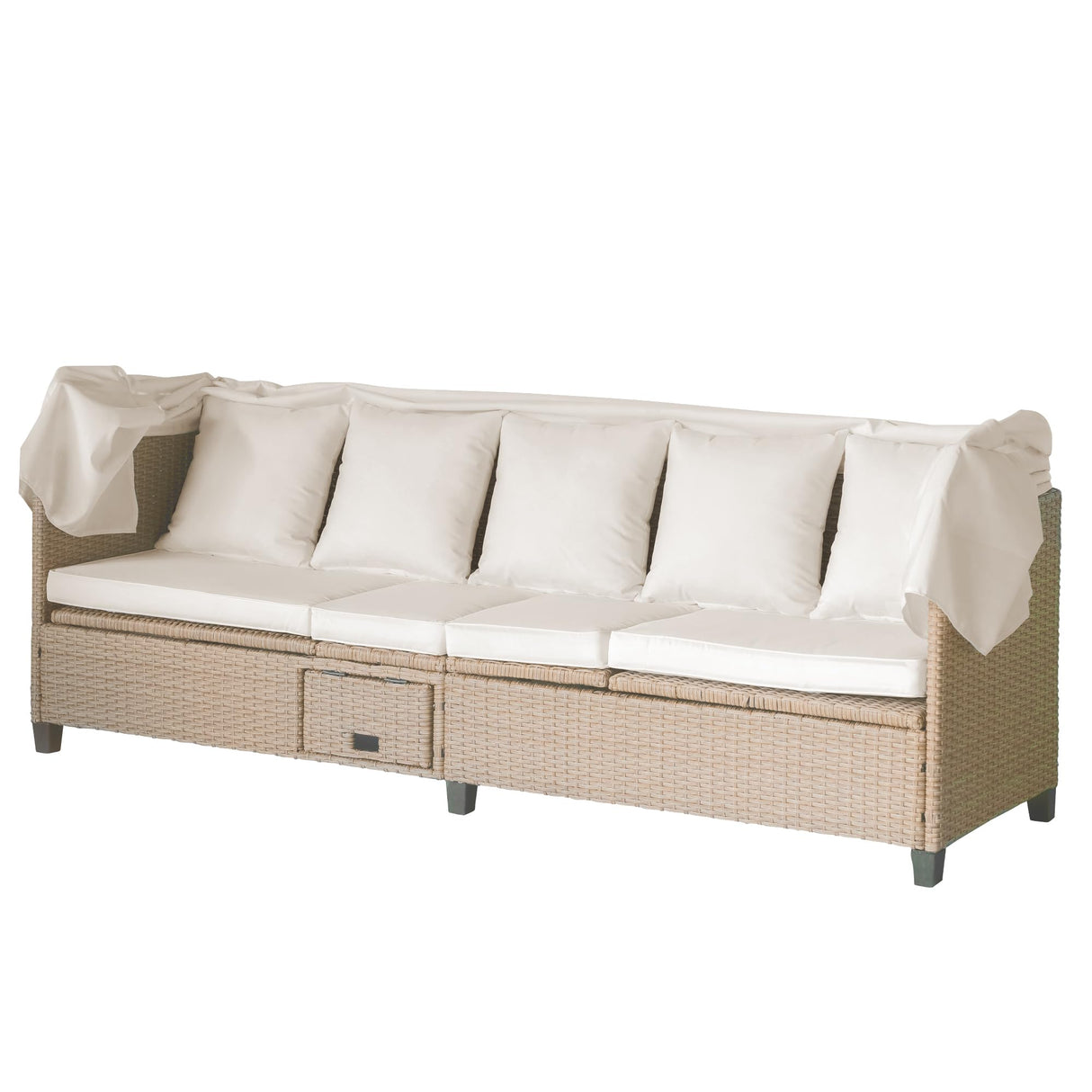 Rattan Outdoor Daybed with Retractable Canopy, 4 Pieces Patio Furniture Sets, Outdoor Sectional Sofa Set with Adjustable Backrest, Chaise Chair Sunbed for Garden Poolside Backyard,Beige Harper & Bright Designs