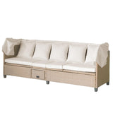 Rattan Outdoor Daybed with Retractable Canopy, 4 Pieces Patio Furniture Sets, Outdoor Sectional Sofa Set with Adjustable Backrest, Chaise Chair Sunbed for Garden Poolside Backyard,Beige Harper & Bright Designs