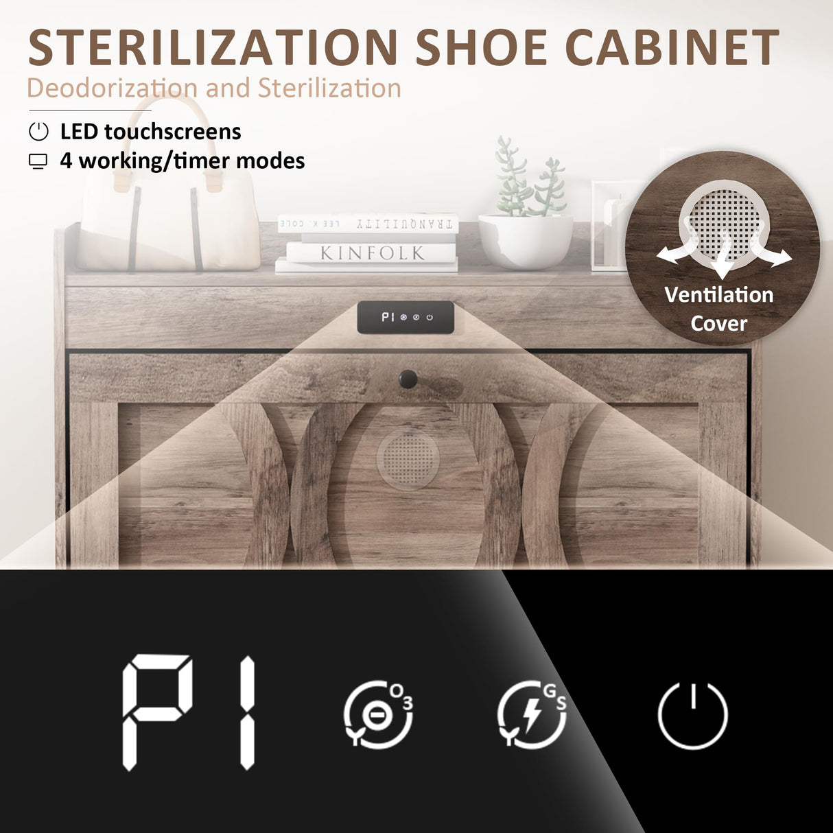 VFF Shoe Cabinet with 2 Flip Drawers, LED Touchscreen Shoe Storage Organizer with Wooden Legs, Narrow Freestanding Entryway Shoe Storage for Hallway and Bedroom (Rustic Brown) VFF