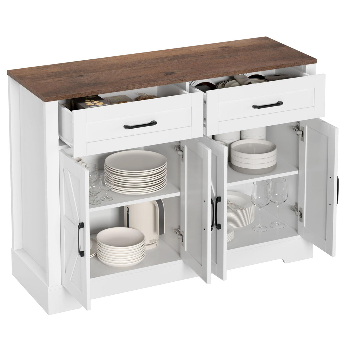 BOTLOG Farmhouse Buffet Cabinet with Storage, 47.2" Storage Cabinet with Drawers, Barn Doors, Sideboard, Bar Cabinet for Kitchen, Dining Room, Hallway, White BOTLOG