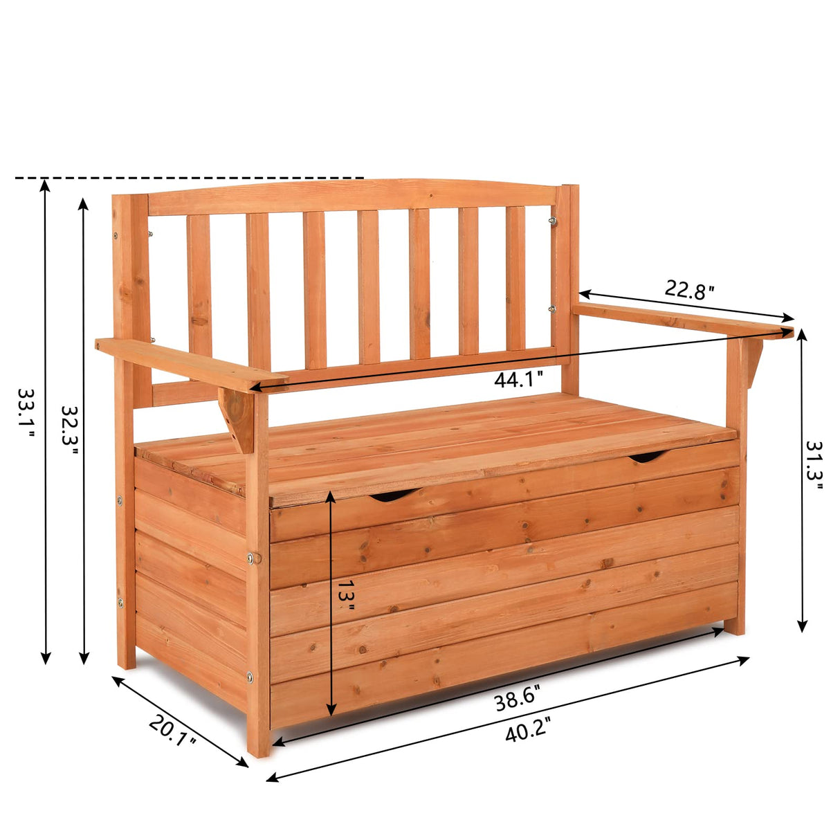 VINGLI 40-Inch Wooden Outdoor Storage Bench with 30 Gallon Capacity VINGLI