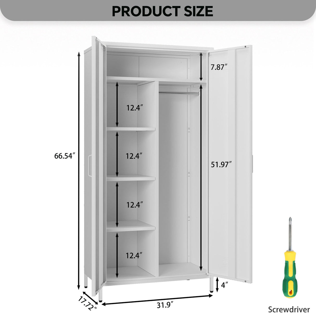 MIOCASA Metal Armoire, Wardrobe Closet Cabinet with 1 Hanging Rod and 4 Shelves Steel Storage Locker Clothes Organizer for Bedroom, Changing Room, Laundry Room, Office - White MIOCASA