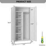 MIOCASA Metal Armoire, Wardrobe Closet Cabinet with 1 Hanging Rod and 4 Shelves Steel Storage Locker Clothes Organizer for Bedroom, Changing Room, Laundry Room, Office - White MIOCASA