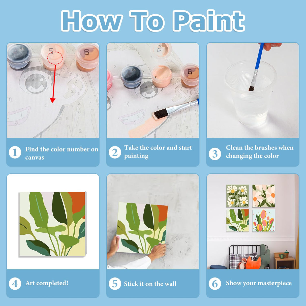 hkejoi 4 Pack Flowers Paint by Numbers Kit for Adults Framed - Small Easy Adult Paint by Numbers Kits, Acrylic Oil Painting Perfect for Home Wall Decor 8X8 Inch hkejoi