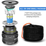 Odoland 15pcs Camping Cookware Mess Kit, Non-Stick Lightweight Pot Pan Kettle Set with Stainless Steel Cups Plates Forks Knives Spoons for Camping, Backpacking, Outdoor Cooking and Picnic Odoland