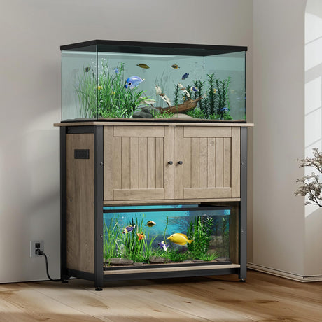 Tatub 40-50 Gallon Fish Tank Stand with Power Outlets, Metal Aquarium Stand with Accessories Storage, Heavy Duty Fish Tank Table Suitable for Turtle, Reptile Terrarium, 1000LBS Capacity Tatub