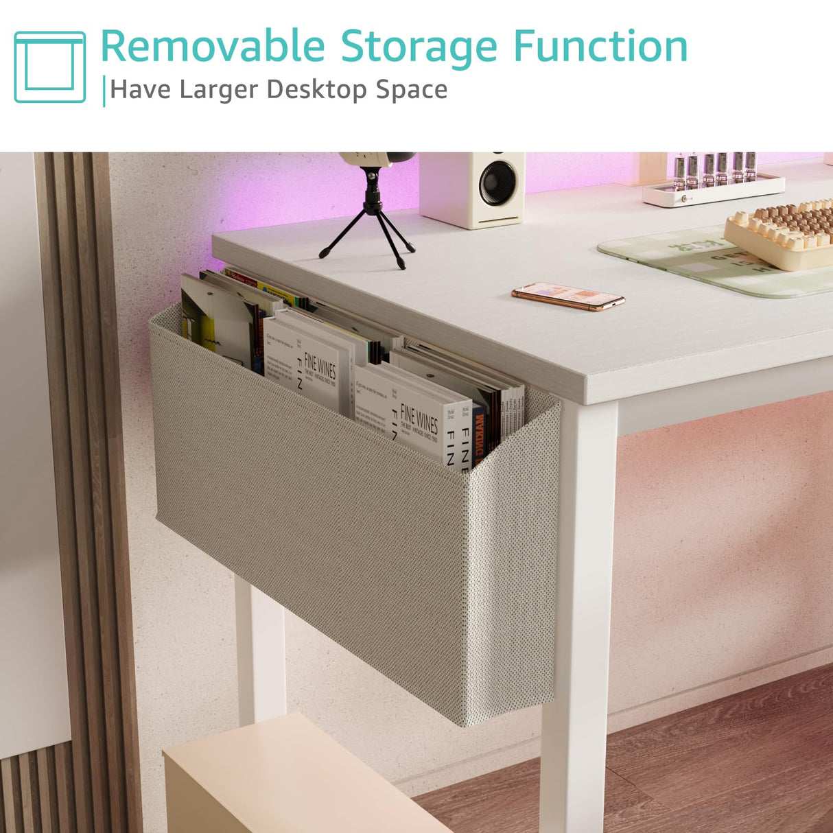 Lufeiya White Computer Desk with Power Outlet, 47 inch Teen Study Table Home Office Work Writing Gaming Desks with Charging Station Outlets Built in, White Lufeiya