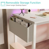 Lufeiya White Computer Desk with Power Outlet, 47 inch Teen Study Table Home Office Work Writing Gaming Desks with Charging Station Outlets Built in, White Lufeiya