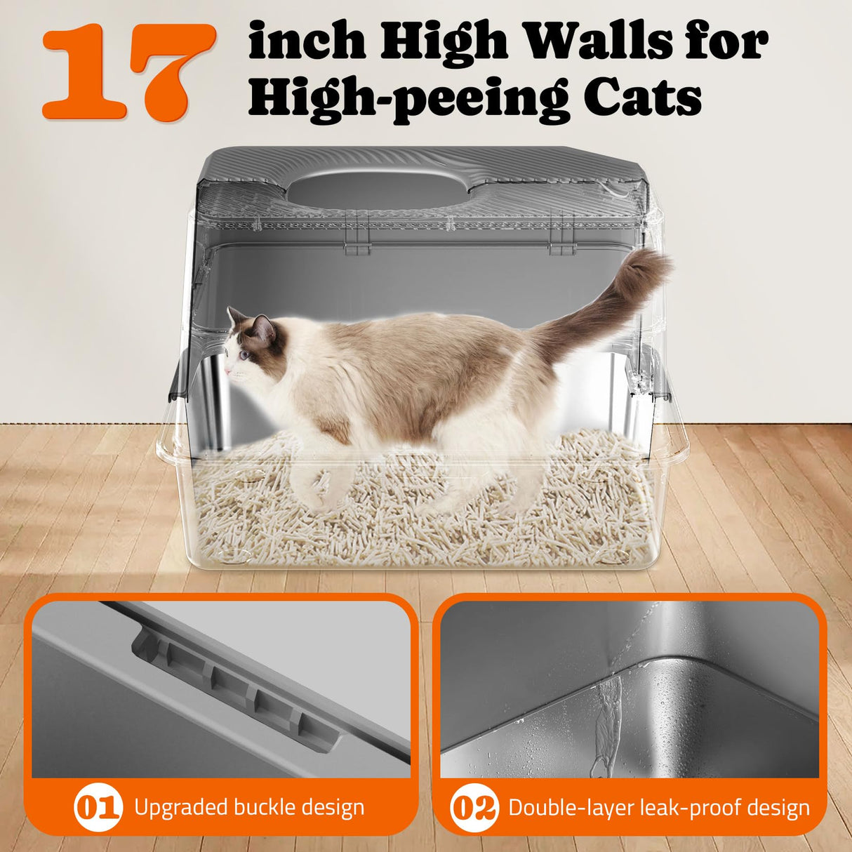 Pawtners Stainless Steel Cat Litter Box, XL Extra Large Kitty Litter Pan, Front Entry Top Exit Hooded Metal Cat Toilet for Odor Control with Removable Lid & Scoop, Anti-Leakage, Easy to Clean Pawtners