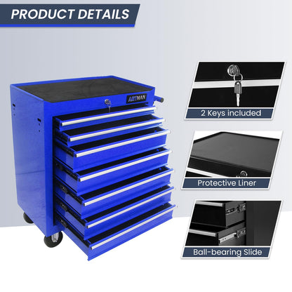 SumKea 7 Drawer Tool Cart, with Key Locking and Parking Brake, Suitable for Garages, Warehouses, Workshops, Repair Shops Tool Chest with Drawers, Blue - WoodArtSupply