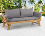 PayLessHere Outdoor Couch Patio Couch Daybed with Adjustable Armrest, Wooden Loveseat with Cushion and Pillow, and Expandable Plate PayLessHere