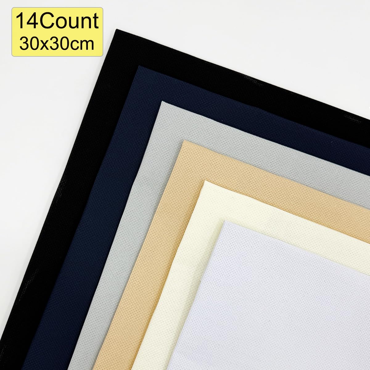 Zhenqing 14CT 12x12 Inch Aida Cloth 6-Pack (6 Colors) – Premium Cotton Cross Stitch Fabric for Beginners & Pros – Pre-Cut Squares for Embroidery, Needlework, DIY Crafts Zhenqing