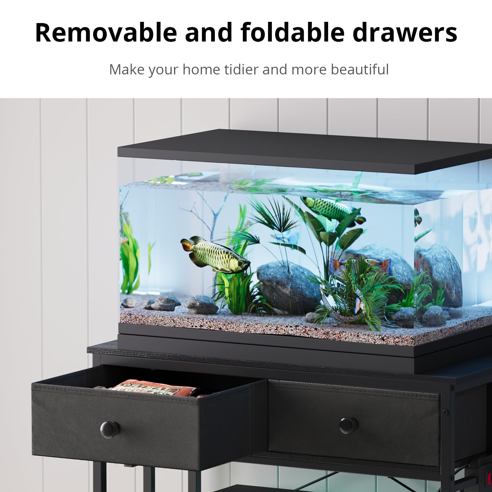 VOWNER 20-29 Gallon Aquarium Stand with Power Outlet, Metal Frame Fish Tank Stand with Cabinet Storage, Double Turtle Reptile Terrariums Tank Stand, 31.5" L*15.7" W Tabletop, 400LBS Capacity, - WoodArtSupply