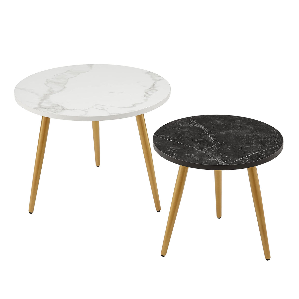 Ball & Cast Nesting End Coffee Table Set of 2, 23.6"&17.75" Dia-Tapered Leg, White/Black Ball & Cast