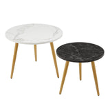 Ball & Cast Nesting End Coffee Table Set of 2, 23.6"&17.75" Dia-Tapered Leg, White/Black Ball & Cast