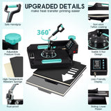Specraft 11-in-1 Combo Heat Press, 15x15 360° Swing-Away Digital Sublimation Machine for T-Shirts Mugs Hats Plates Shoes, Green Black SPECRAFT