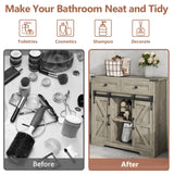 Vabches Farmhouse Storage Cabinet with Sliding Barn Doors and Drawers, Grey Freestanding Kitchen Pantry Cabinet, Floor Storage Cabinet for Bathroom, Living Room, Adjustable Shelves, Ample Space Vabches