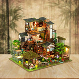 Foyucool Miniature House Kit, Tiny House Kit with Light, DIY Mini House Building Kits for Adults to Building, Unique Gift for Birthday Christmas, Bamboo Spring Courtyard Foyucool