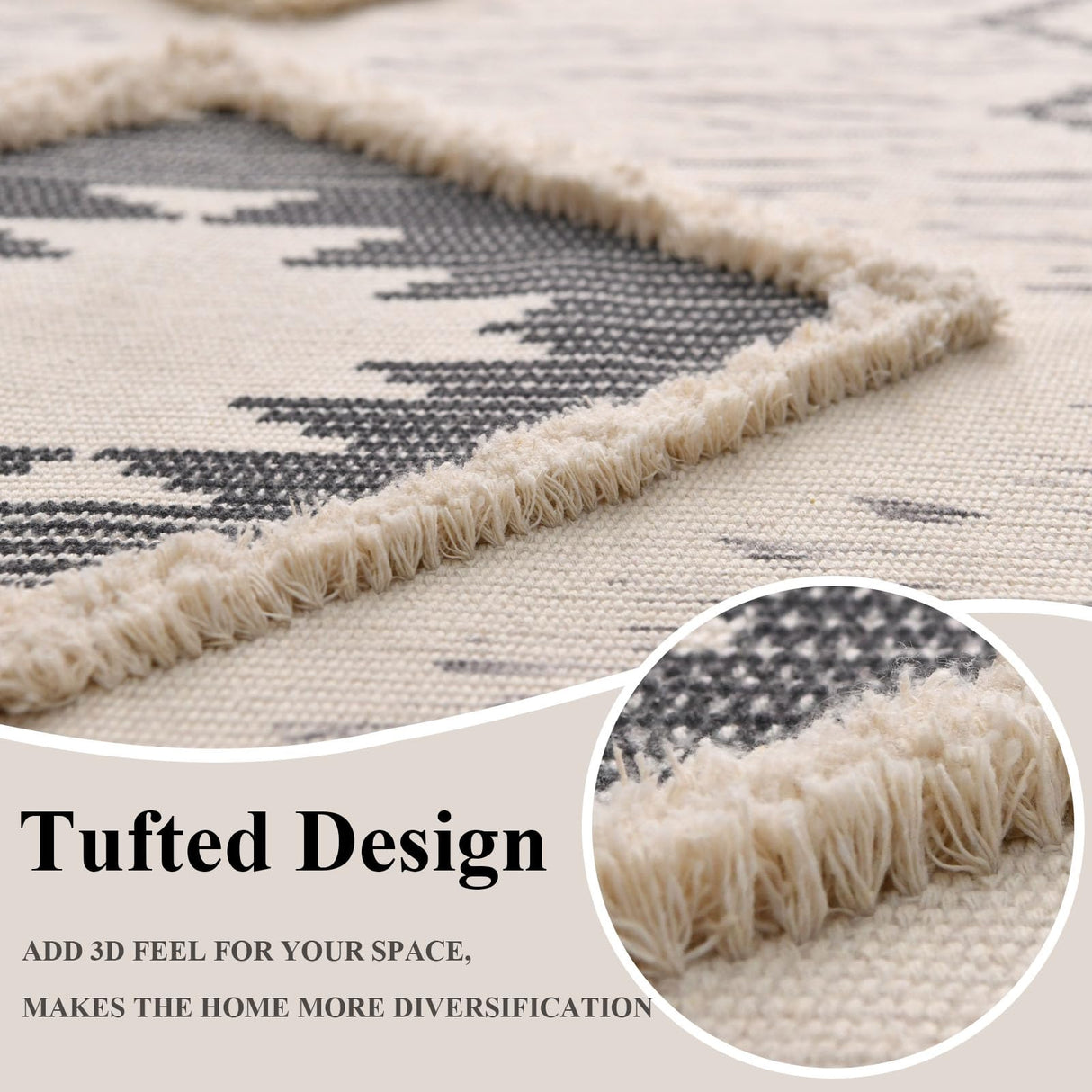 Boho Runner Rug 2'x6', Washable Hallway Rug Runner Non Slip Rubber Backed, Kitchen Farmhouse Area Rug Floor Mat with Tassels, Tufted Woven Cotton Entryway Carpet, Grey DXGJOKR