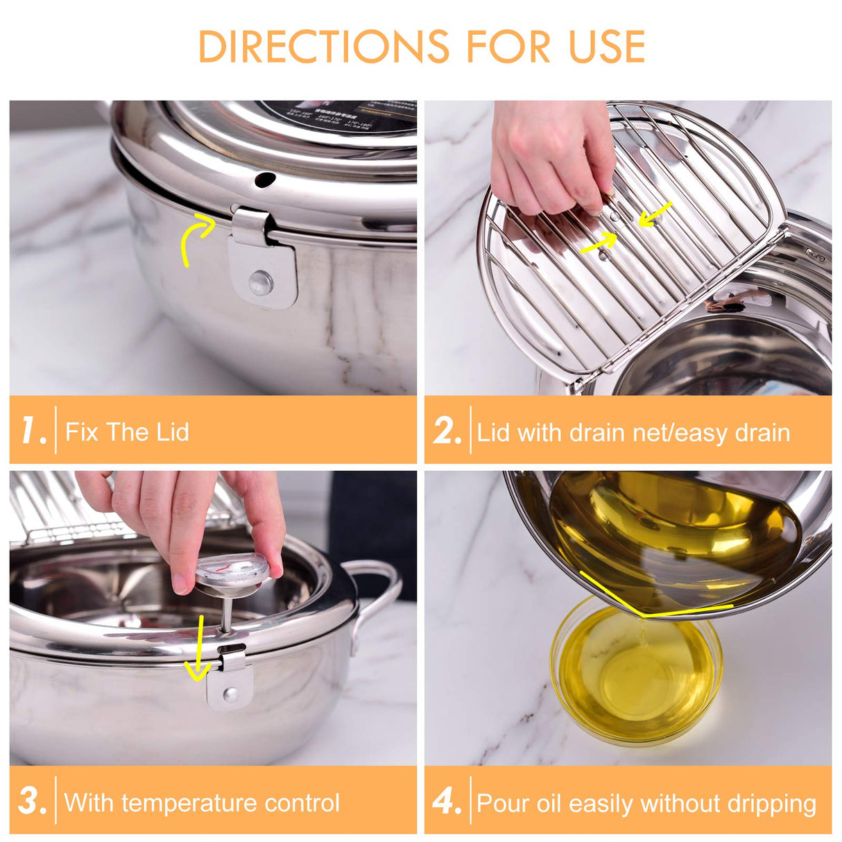 cuomaop Deep Fryer Pot, 304 Stainless Steel Japanese Frying Pot with Oil Drain, Temperature Control and Lid, Tempura Deep Fryer Pot for Kitchen Stove/Induction Cooker French Fries Fryer Chicken 9.4" cuomaop