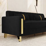 yunqishi 85.63" Modern Black Velvet Sofa with Gold Metal Legs Large Upholstered Comfy 3 Seater Couches for Living Room Bedroom Office (Black) yunqishi