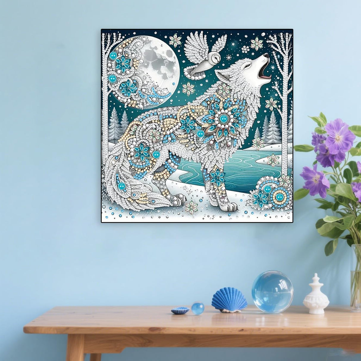 5D Wolf Special Shape Diamond Art Kits for Adults, DIY Small Crystal Rhinestones Diamond Painting, Premium Gem Art Paint with Diamonds for Home Wall Decor Paintcolor