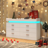 Hlivelood 6 Drawer Dresser with LED Light and Charging Station, Modern Chest of Drawers for Closet, Wide Drawer Organizer Cabinet for Bedroom, Living Room, Entryway, Hallway(6 Drawer White) Hlivelood