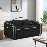 JEEOEHY 3 in 1 Convertible Sleeper Sofa Bed,Velvet Pull Out Couch Bed w USB&Type C Port,Comfy Futon Loveseat w Adjustable Backrest&Phone Stand&Cup Holder for Living Room Apartment Small Space(Black) JEEOHEY