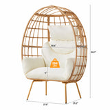 ONBRILL Oversized Egg Chair, Indoor Outdoor Egg Rattan Chair with PE Rattan, Steel Frame and Detachable Cushions, Wicker Lounger for Patio, Pool, Living Room, Bedroom - Beige ONBRILL
