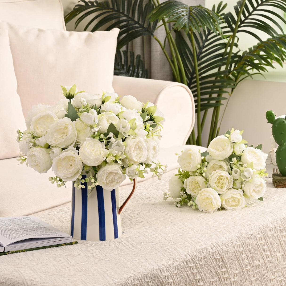 MARTINE MALL 2 Packs Peonies Artificial Flowers, White Artificial Peonies, Silk Peonies Flowers Fake Peonies Artificial Flowers Peonies Bouquet for Centerpiece Table Wedding Party Home Decor MARTINE MALL