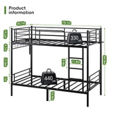 LIPIGE Bunk Bed Twin Over Twin,Metal Bunk Beds with Power Outlet and LED Lights,Heavy-Duty Safety Rails Ladder,Space-Saving Design with Storage Hooks,440lbs Capacity for Adults,Black LIPIGE