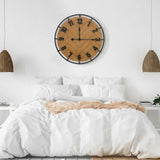 Micasso Large Farmhouse Wall Clock: 27 Inch Rustic Antique Wood Silent Battery Operated Clock with Metal Circle and Large Numerals for Living Room/Bedroom/Office Micasso